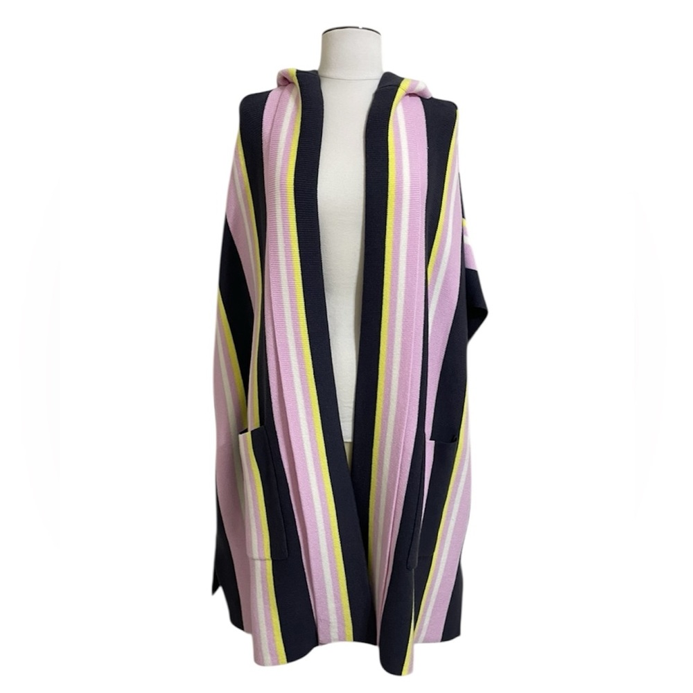New FREE PEOPLE All I Need Striped Hooded Sweater Poncho Lavender Charcoal OS